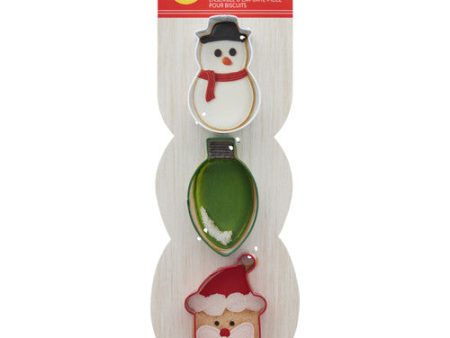 Metal Christmas Cookie Cutter Set, 3-Piece (Snowman, Lightbulb, Santa Claus) For Discount