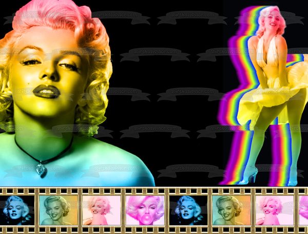 Marilyn Monroe Film Strips Rainbow and Gold Edible Cake Topper Image ABPID56776 Fashion