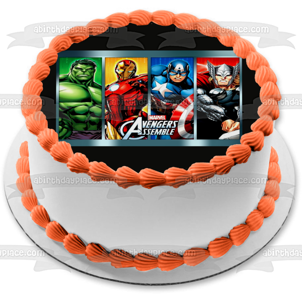 Avengers Assemble Hulk Iron Man Captain America and Thor Edible Cake Topper Image ABPID56730 For Cheap