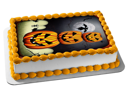 Happy Halloween Scary Jack O Lanterns Bats and the Moon Edible Cake Topper Image ABPID56714 Online now