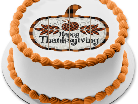 Happy Thanksgiving Pumpkins and Leaves Edible Cake Topper Image ABPID56750 For Cheap