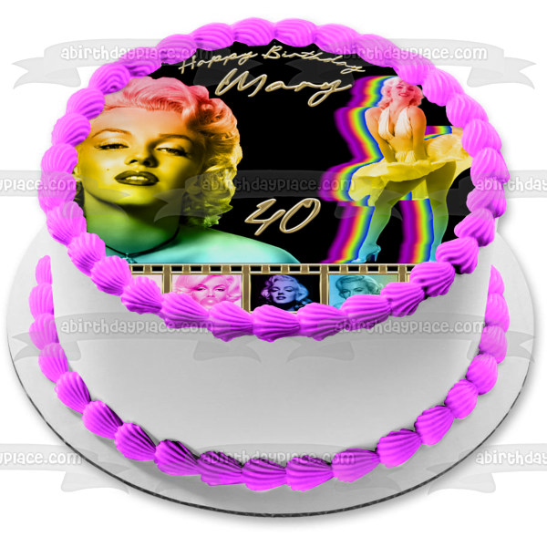 Marilyn Monroe Film Strips Rainbow and Gold Edible Cake Topper Image ABPID56776 Fashion