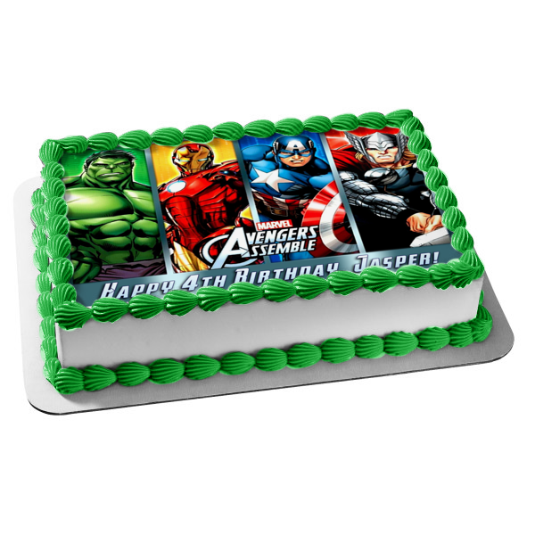 Avengers Assemble Hulk Iron Man Captain America and Thor Edible Cake Topper Image ABPID56730 For Cheap