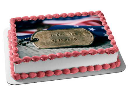 Thank You Veterans Military ID Tag American Flag Edible Cake Topper Image ABPID56760 Supply