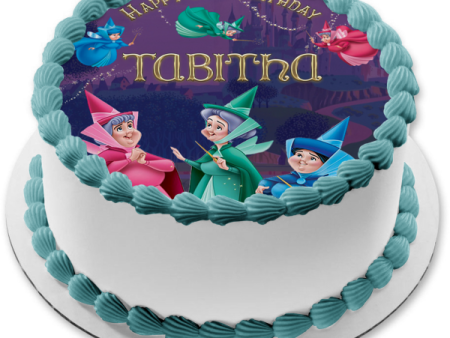 Disney the Good Fairies Flora Fauna Merryweather Sleeping Beauty Castle Quarter Edible Cake Topper Image ABPID56770 Supply