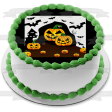 Happy Halloween Bats Pumpkins and a Haunted House Edible Cake Topper Image ABPID56715 Sale