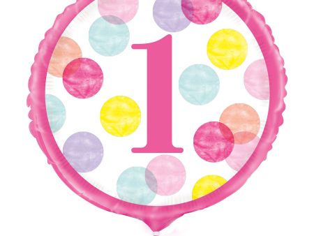 Pink Dots 1st Birthday 18  Round Foil Balloon, 1ct Hot on Sale