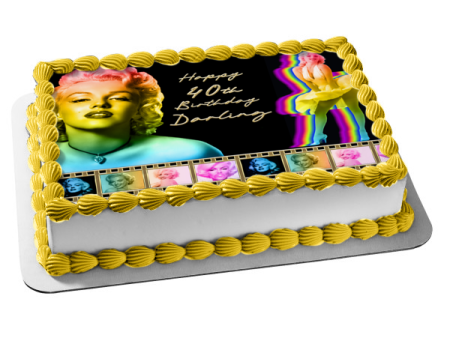 Marilyn Monroe Film Strips Rainbow and Gold Edible Cake Topper Image ABPID56776 Fashion