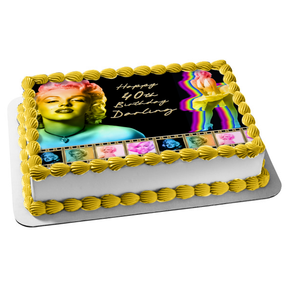 Marilyn Monroe Film Strips Rainbow and Gold Edible Cake Topper Image ABPID56776 Fashion