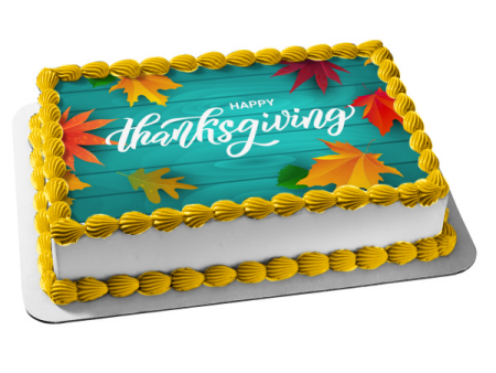 Happy Thanksgiving Fall Colored Leaves Edible Cake Topper Image ABPID56759 Fashion