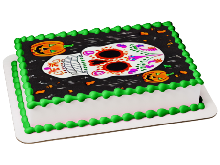 Happy Halloween Sugar Skull and Scary Jack O  Lanterns Edible Cake Topper Image ABPID56721 Sale