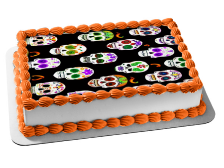 Happy Halloween Sugar Skulls Edible Cake Topper Image ABPID56722 on Sale