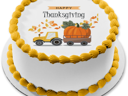 Happy Thanksgiving Truck Pulling a Large Pumpkin Edible Cake Topper Image ABPID56748 Online now