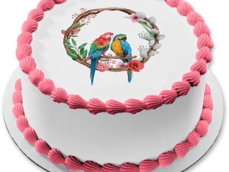 Macaw Parrot Twisted Branches Frame Edible Cake Topper Image ABPID56675 Online