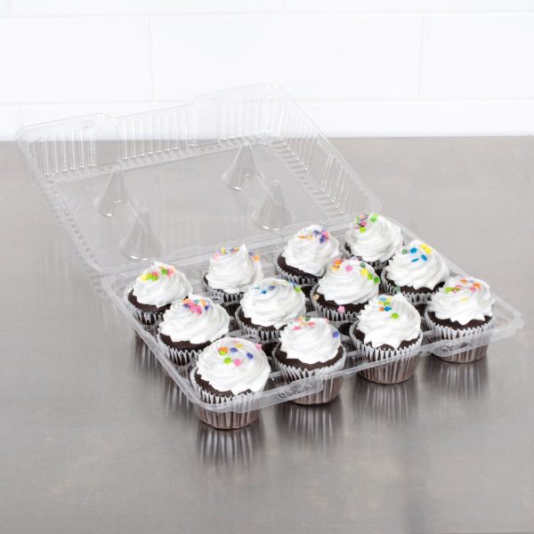 12 Cup Clear Hinged Cupcake Container Cake Box For Sale