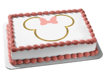 Minnie Mouse Ears Names Frame Gold with a Pink Bow Edible Cake Topper Image ABPID56698 Discount