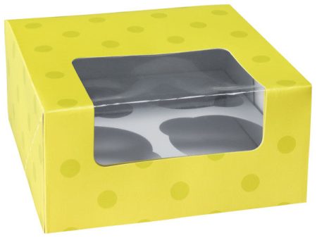 Lime Green and Dots 4 Count Cupcake Cake Box With Window Hot on Sale