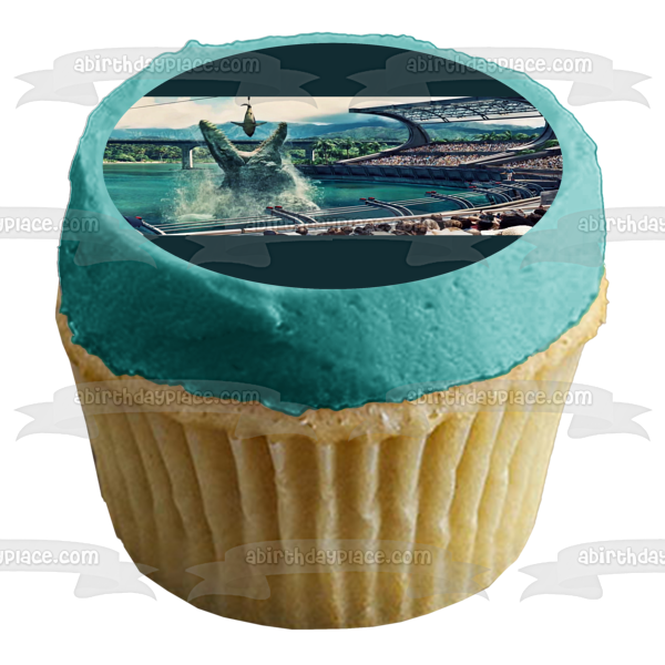 Jurassic World Water Dinosaur and a Shark Edible Cake Topper Image ABPID05833 Cheap