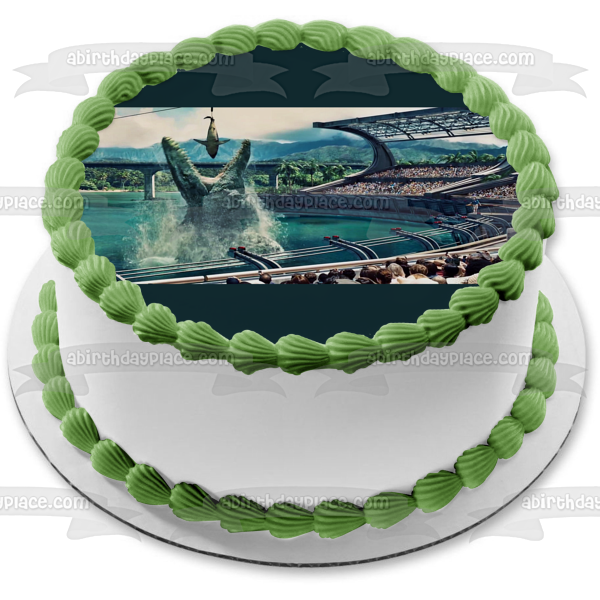 Jurassic World Water Dinosaur and a Shark Edible Cake Topper Image ABPID05833 Cheap