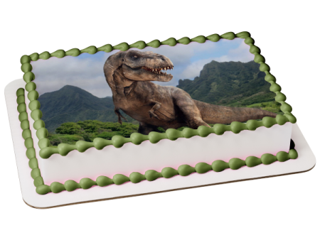 Jurassic World Tyrannosaurus Rex Mountains and Trees Edible Cake Topper Image ABPID07850 Online Sale