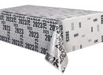 Black, Gold & Silver New Years 2023 Clear Rectangular Plastic Table Cover, 54  x 108  Online Hot Sale