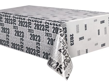 Black, Gold & Silver New Years 2023 Clear Rectangular Plastic Table Cover, 54  x 108  Online Hot Sale