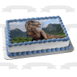 Jurassic World Tyrannosaurus Rex Mountains and Trees Edible Cake Topper Image ABPID07850 Online Sale