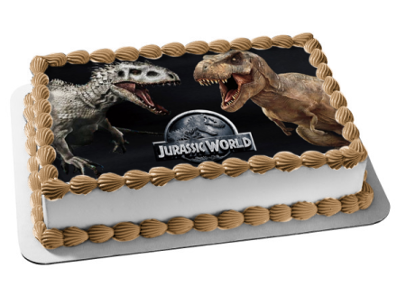 Jurassic World Logo Indominus Rex and Tyrannosaurus Rex Dinosaurs Edible Cake Topper Image ABPID01695 For Discount