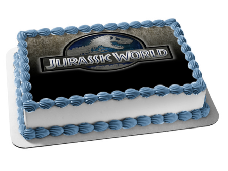 Jurassic World Logo Silver and Tyrannosaurus Rex Edible Cake Topper Image ABPID01273 Online Sale