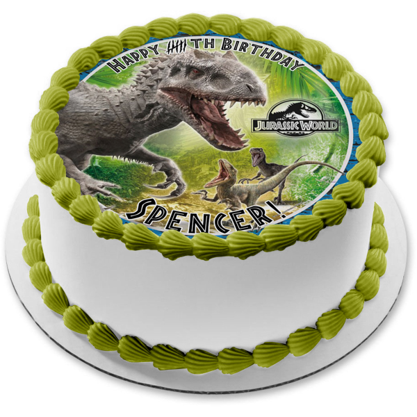 Jurrasic World Tyrannosaurus Rex and Velociraptors Edible Cake Topper Image ABPID06036 Online Hot Sale