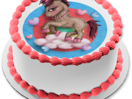 Wonderful Brown Unicorn with Pink Clouds and Hearts Edible Cake Topper Image ABPID56682 Supply