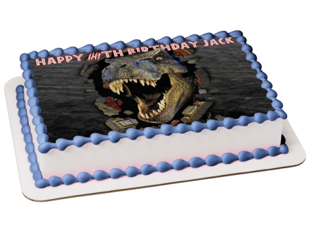 Jurassic Park The Lost World T-Rex Bursting Through Wall Edible Cake Topper Image ABPID52615 For Cheap