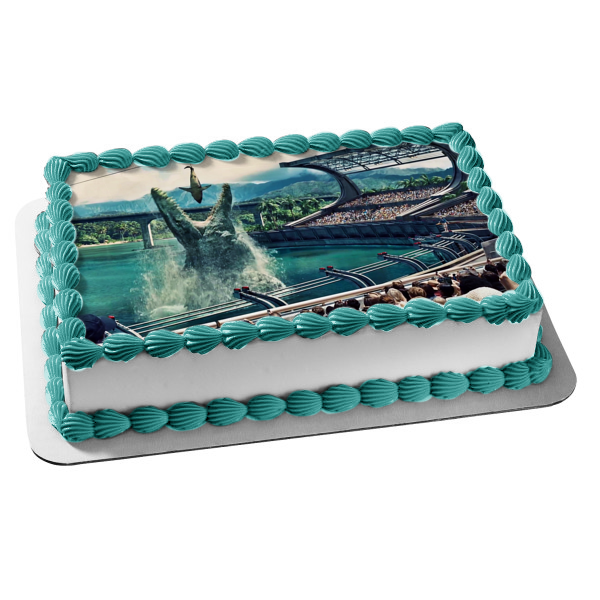 Jurassic World Water Dinosaur and a Shark Edible Cake Topper Image ABPID05833 Cheap